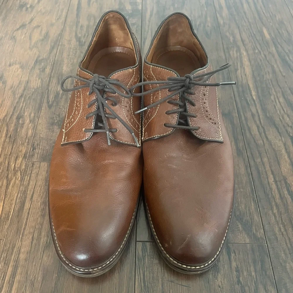 Johnston & Murphy men’s sheepskin leather tan Oxford dress shoes size 10.5